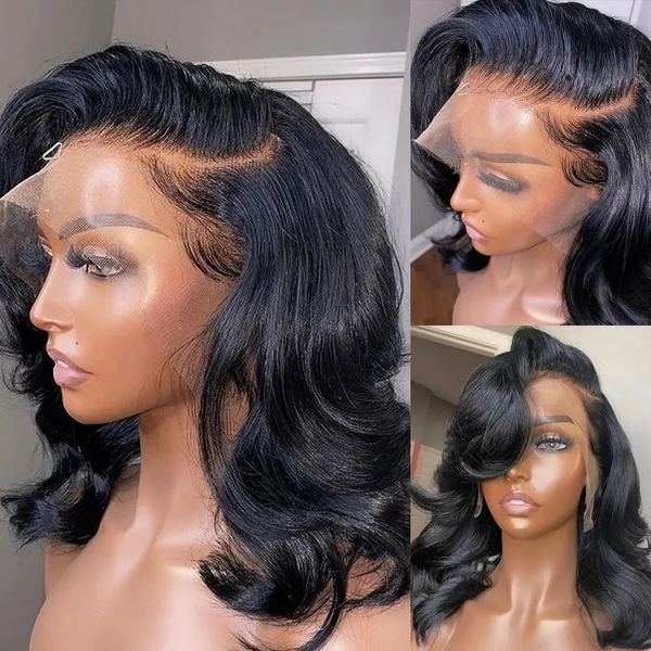 Skin Melt Swiss Lace 13X6 FULL Frontal 3D Body Wave Bob Human Hair Wig