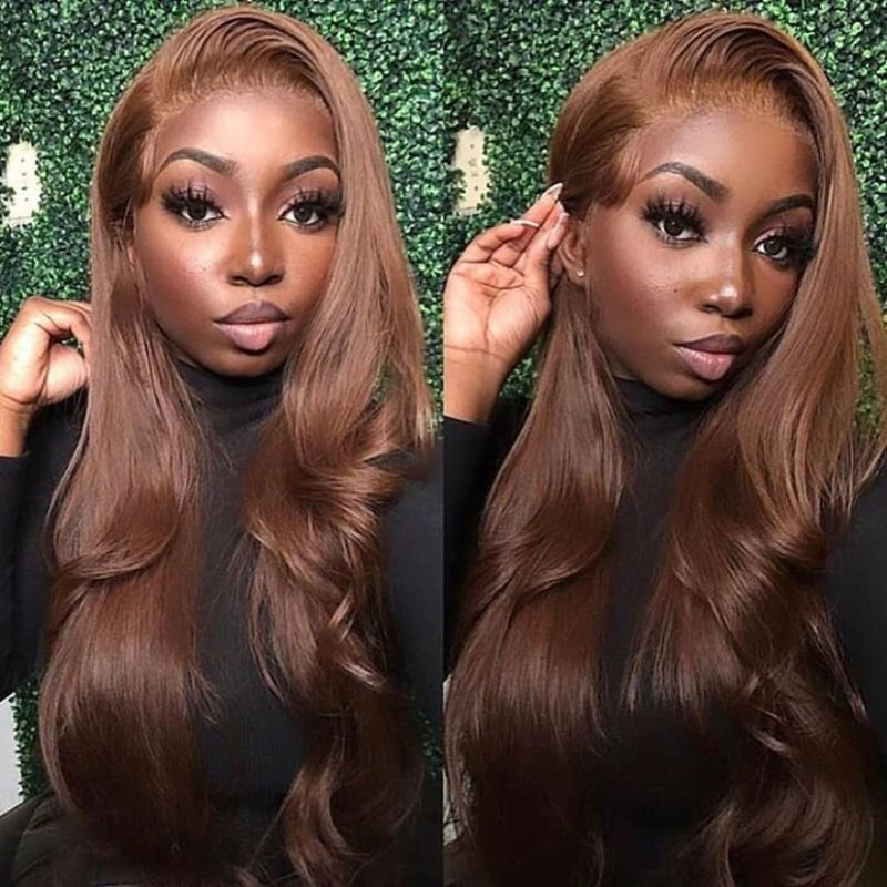 13X6/ 13x4 Lace Front Brown Body Wave Preplucked Hairline Wig