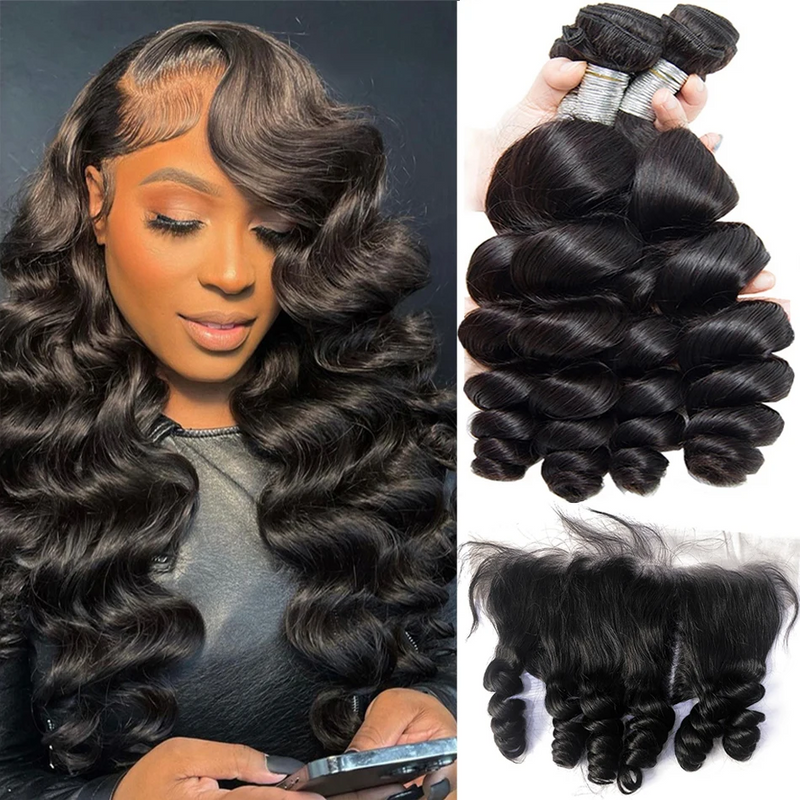 13x6/ 13x4 HD Swiss Lace Front with 3 PCS Bundles Loose Wave Human Hair