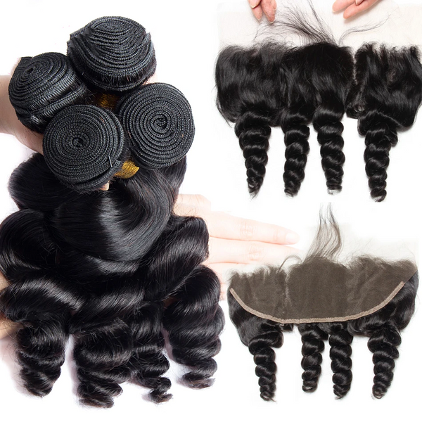 13x6/ 13x4 HD Swiss Lace Front with 3 PCS Bundles Loose Wave Human Hair