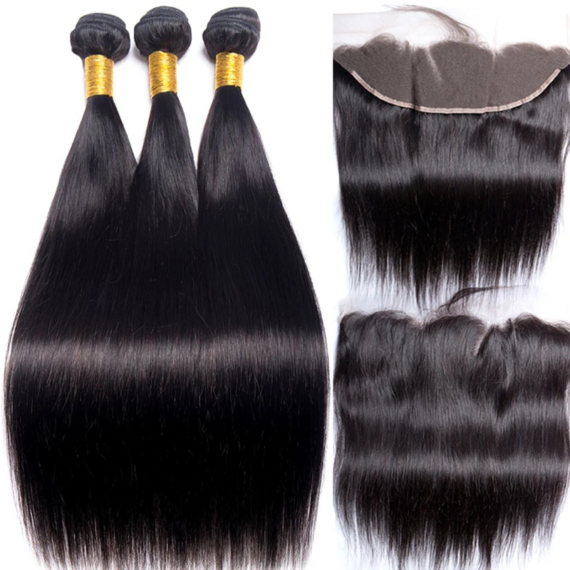 13x6/ 13x4 HD Swiss Lace Front with 3 PCS Bundles Silk Straight Human Hair