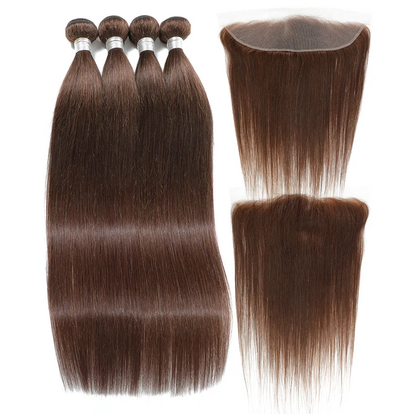 13x6/ 13x4 HD #2 Color Swiss Lace Front with 3 PCS Bundles Straight Human Hair