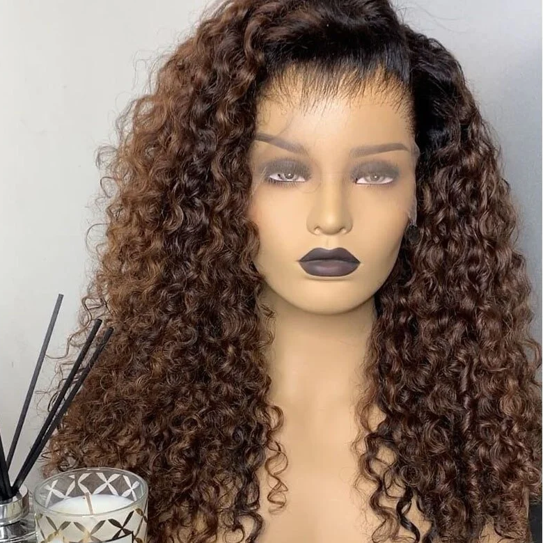 13X6/ 13x4 Lace Front Brown Curly Preplucked Human Hair Wig