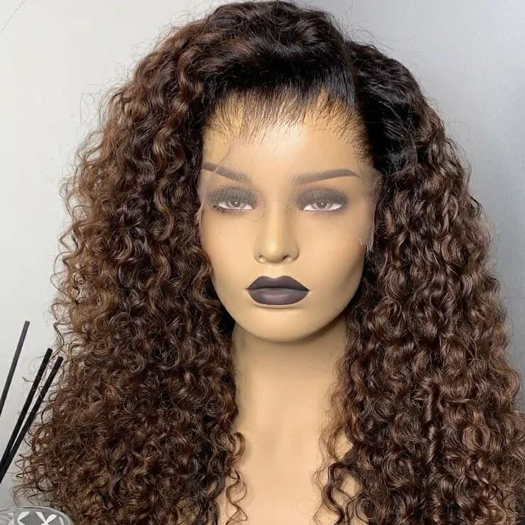 13X6/ 13x4 Lace Front Brown Curly Preplucked Human Hair Wig