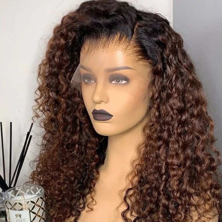 13X6/ 13x4 Lace Front Brown Curly Preplucked Human Hair Wig